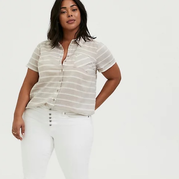🥑5/$25 Torrid striped Textured Woven Button Front Short Sleeve Shirt sz 4X - Picture 5 of 9